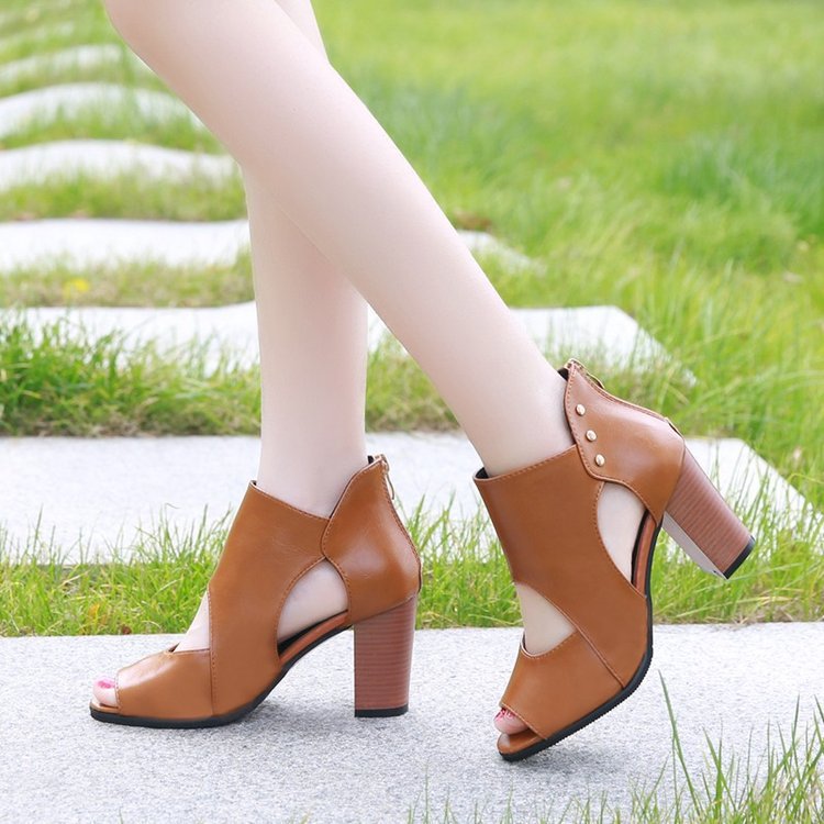Large Size Sandals Women's Summer Thick Heel Zipper Sandals