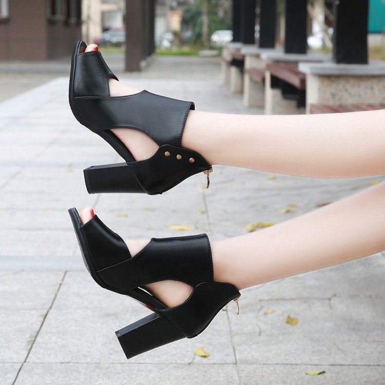 Large Size Sandals Women's Summer Thick Heel Zipper Sandals
