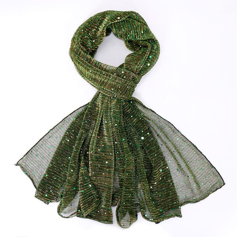 Sequins All-Mtch Scarf Monochrome Fashion Gold And Silver Long Scarf Women