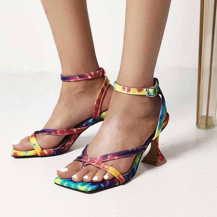 Summer New Style Square-toe Stiletto Sandals Women's Square-toe Pattern With Mid-heel Shoes