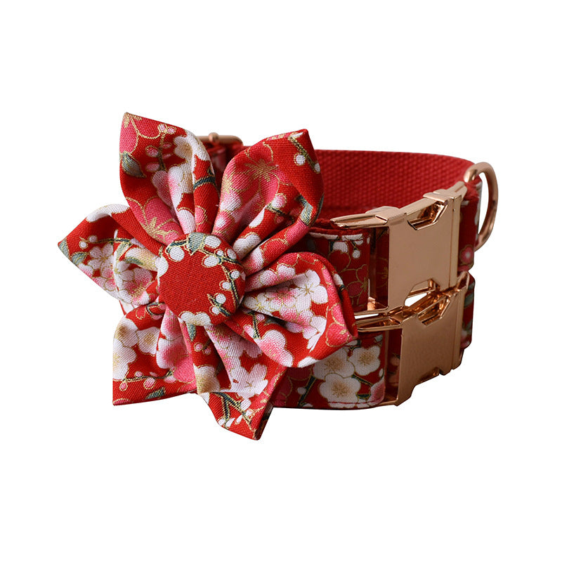 Red And Flower Style Female Dog Dog Pen And Dog Leash Set