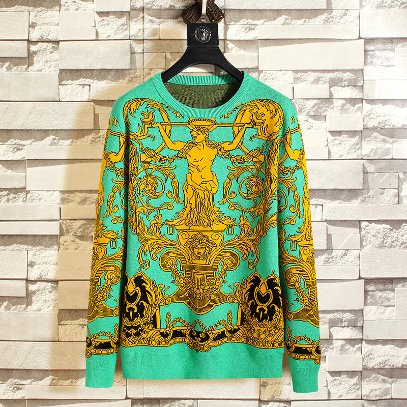 Autumn Patchwork Character Sweater Men Pullover Casual Jumper For Male Knitted Korean Style Clothes Plus Size