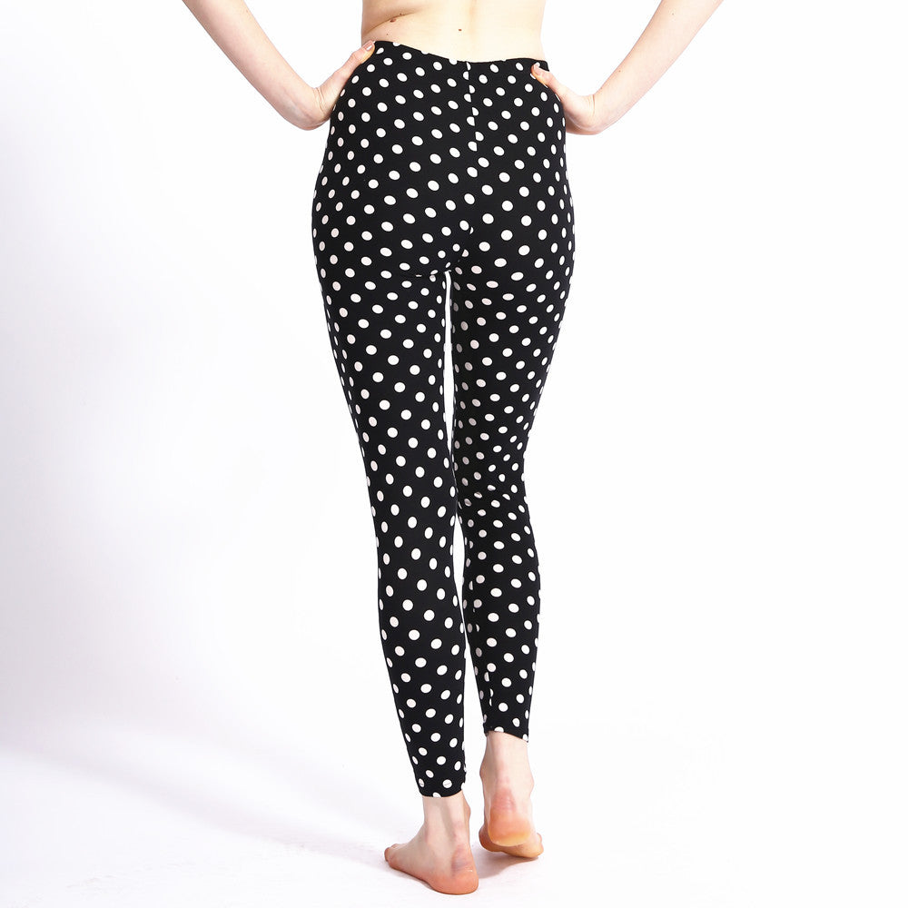 Korean Black And White Polka Dot Milk Silk Print Leggings
