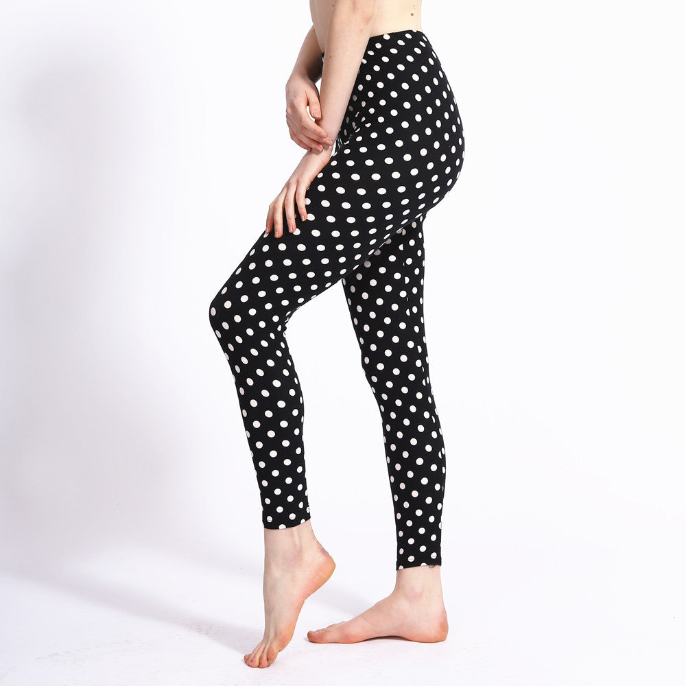 Korean Black And White Polka Dot Milk Silk Print Leggings