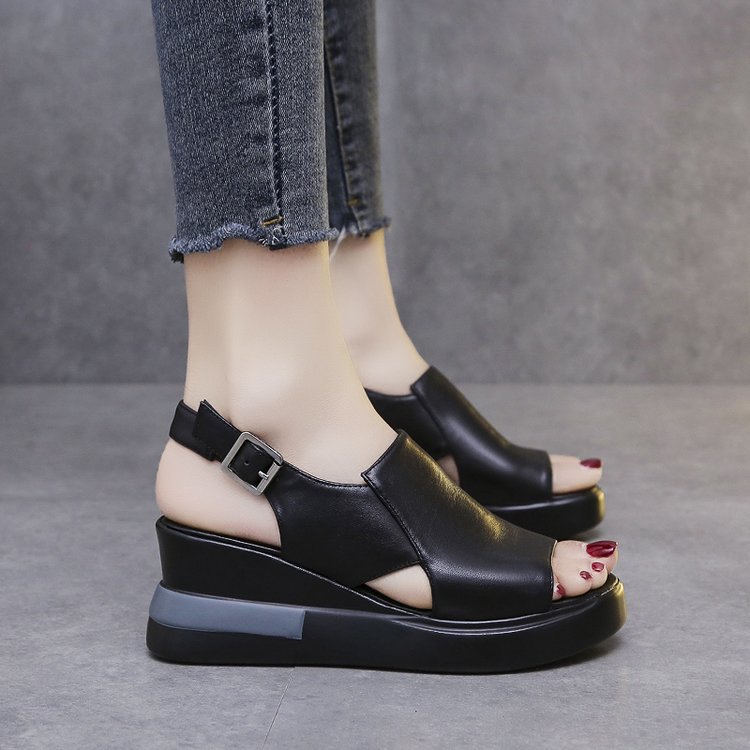 Korean Version Of The Casual Backspace One-line Buckle Thick-soled Wedge High-heeled Sandals