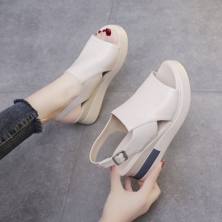 Korean Version Of The Casual Backspace One-line Buckle Thick-soled Wedge High-heeled Sandals