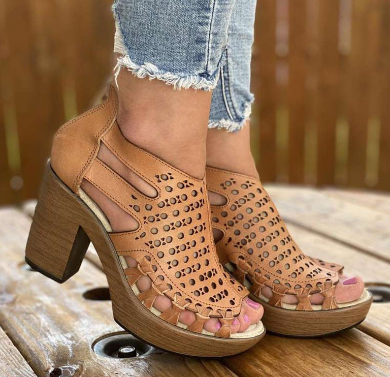 Burnt Flower High Heel Sandals Women's Shoes