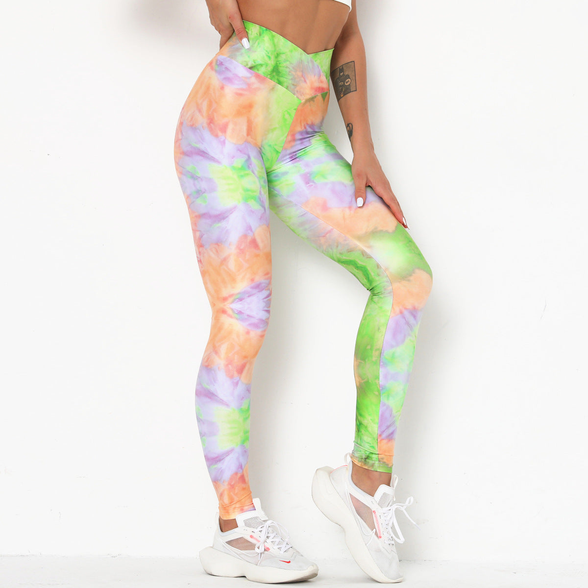 Printed Tie-dye Fitness Pants, Cross-waist Pants, Sports Tight-fitting Hip-lifting Yoga Pants