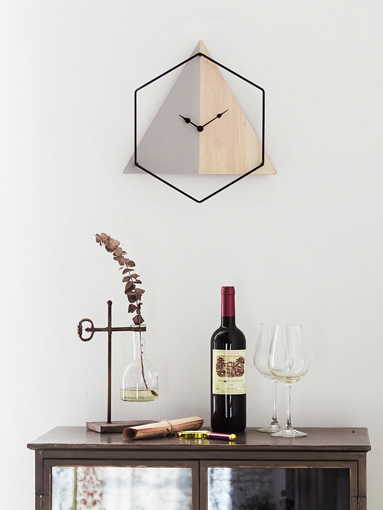 Modern Design Wall Clock Minimalism Art Silent Geometry Wooden