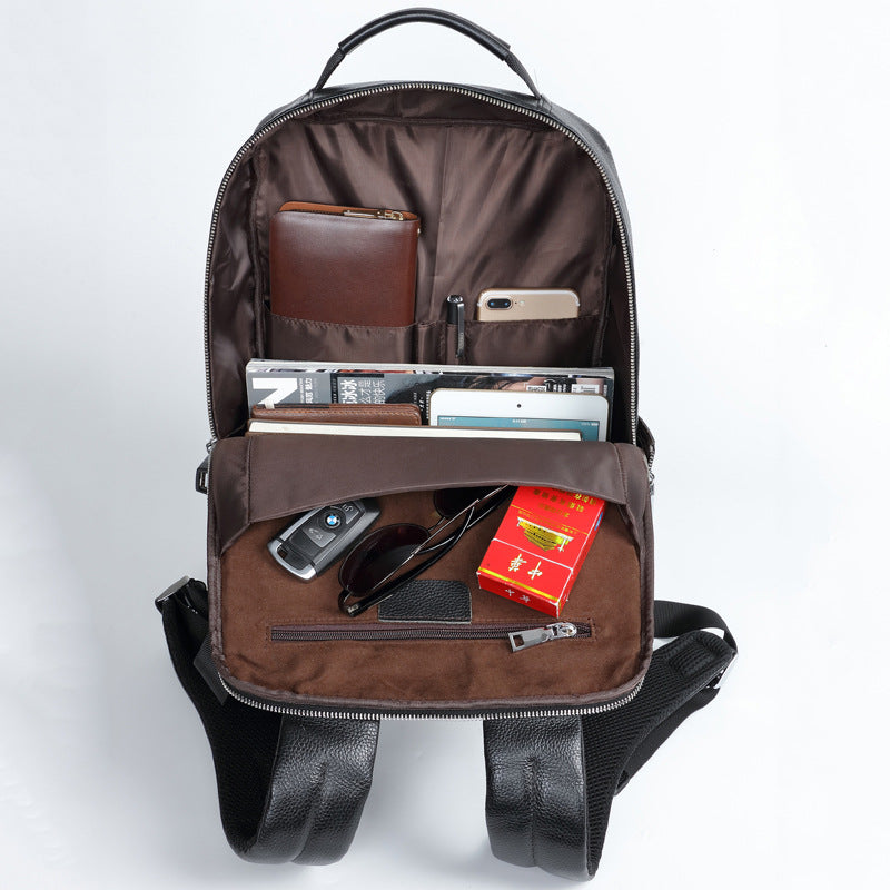 New Men's Backpack Business Leather Backpack Large Capacity