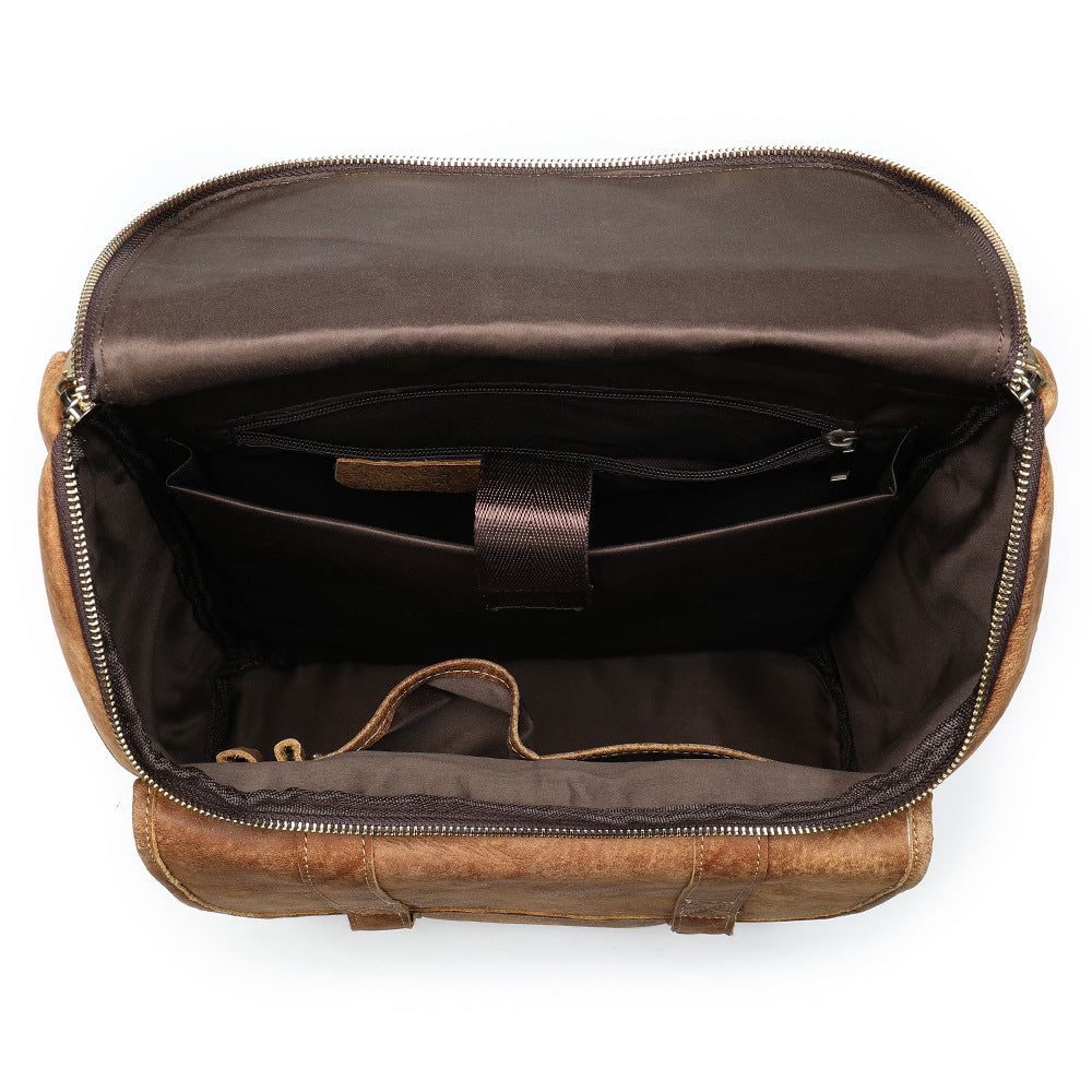 Men's Leather Backpack Outdoor Travel Bucket Backpack Large Capacity