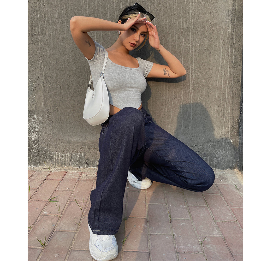 High Waist Jeans Women's Thin Stretch Straight Leg Loose And Thin
