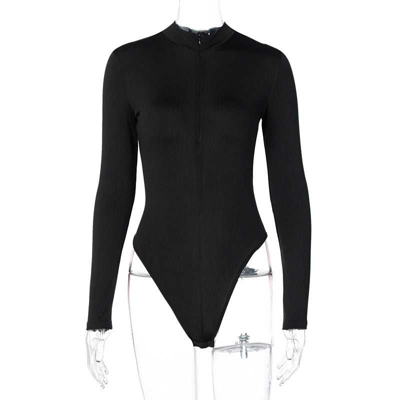 Sexy Mock Neck Autumn Long Sleeve Fashion Slim Basic Body Winter Gray Outfits Lady