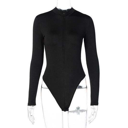 Sexy Mock Neck Autumn Long Sleeve Fashion Slim Basic Body Winter Gray Outfits Lady