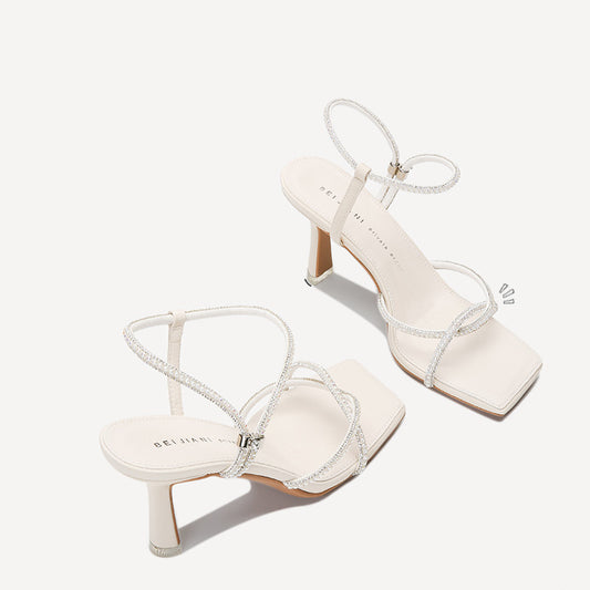 Korean Version Of Rhinestone Crossover With Toe High Heels