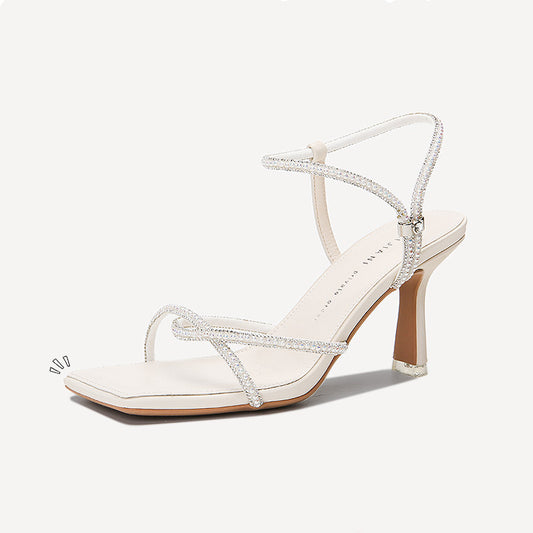 Korean Version Of Rhinestone Crossover With Toe High Heels