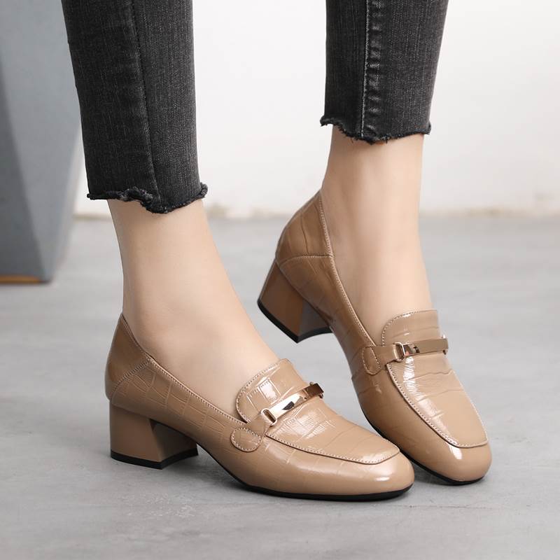 New Style Single Shoes Women Thick Heel Comfortable Korean Fashion Women's Leather Shoes Mid-heel