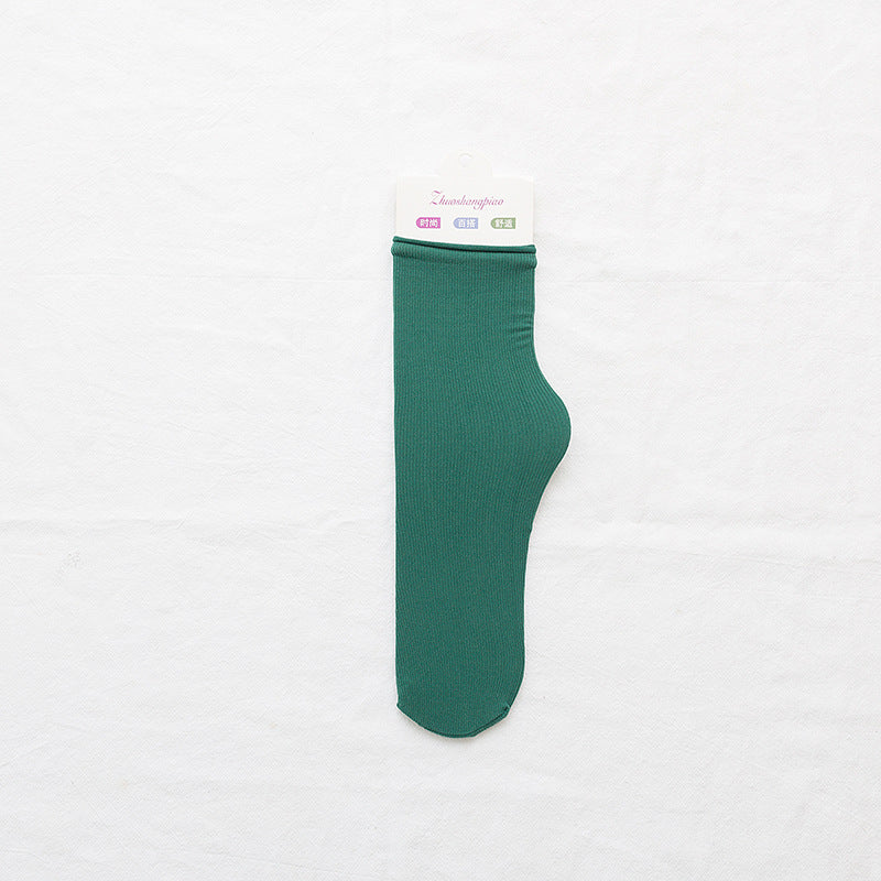 Velvet Piled Socks With Vertical Strips Curled Up