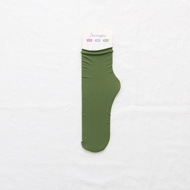 Velvet Piled Socks With Vertical Strips Curled Up