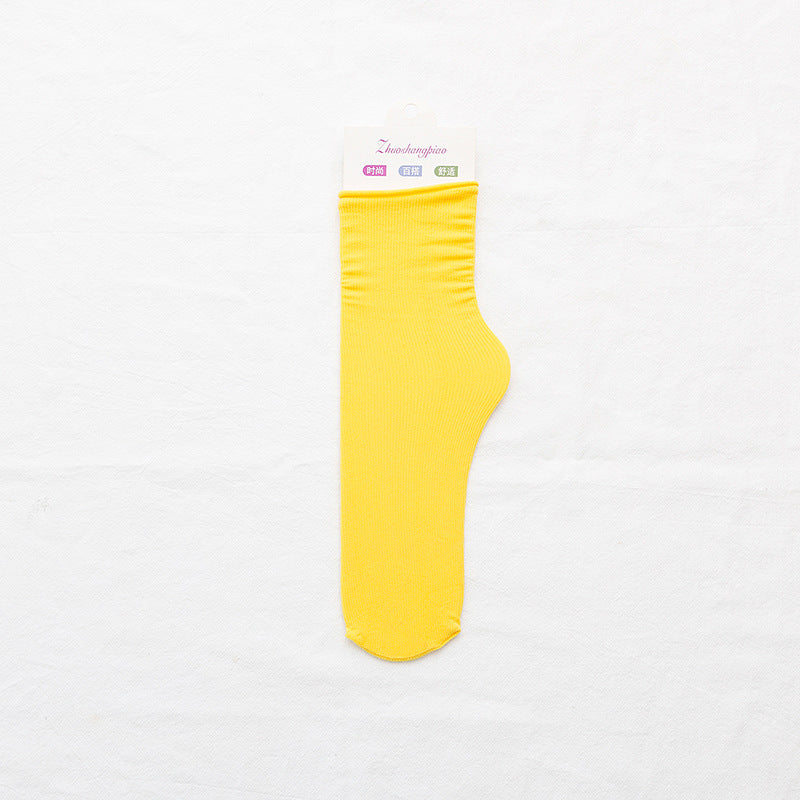 Velvet Piled Socks With Vertical Strips Curled Up
