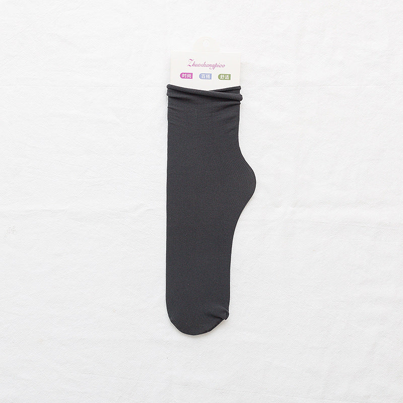 Velvet Piled Socks With Vertical Strips Curled Up