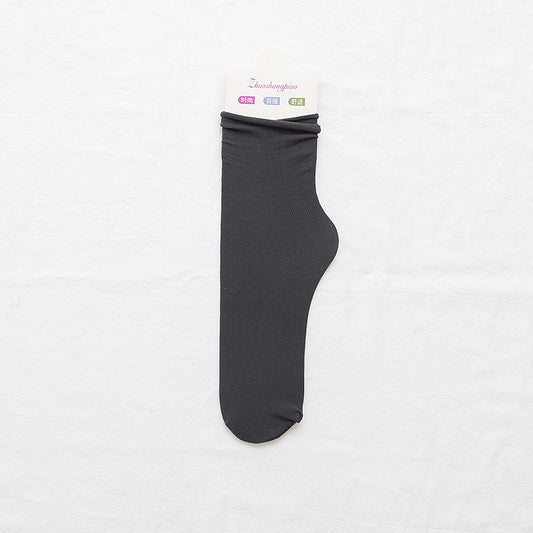 Velvet Piled Socks With Vertical Strips Curled Up