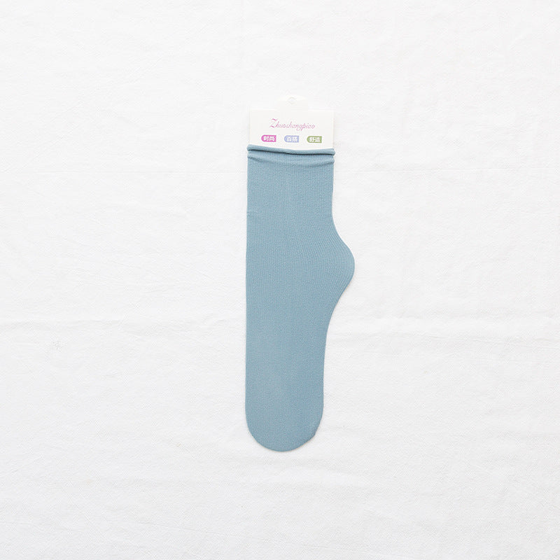 Velvet Piled Socks With Vertical Strips Curled Up