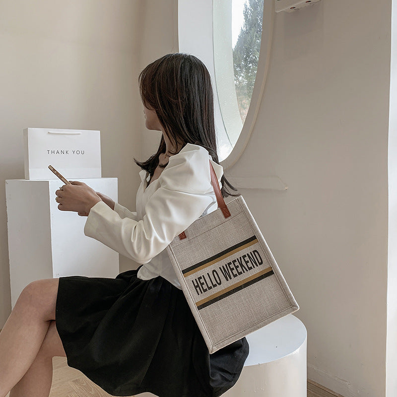 Korean Style Simple Tote Bag Literary Temperament Shoulder Bag Handbag