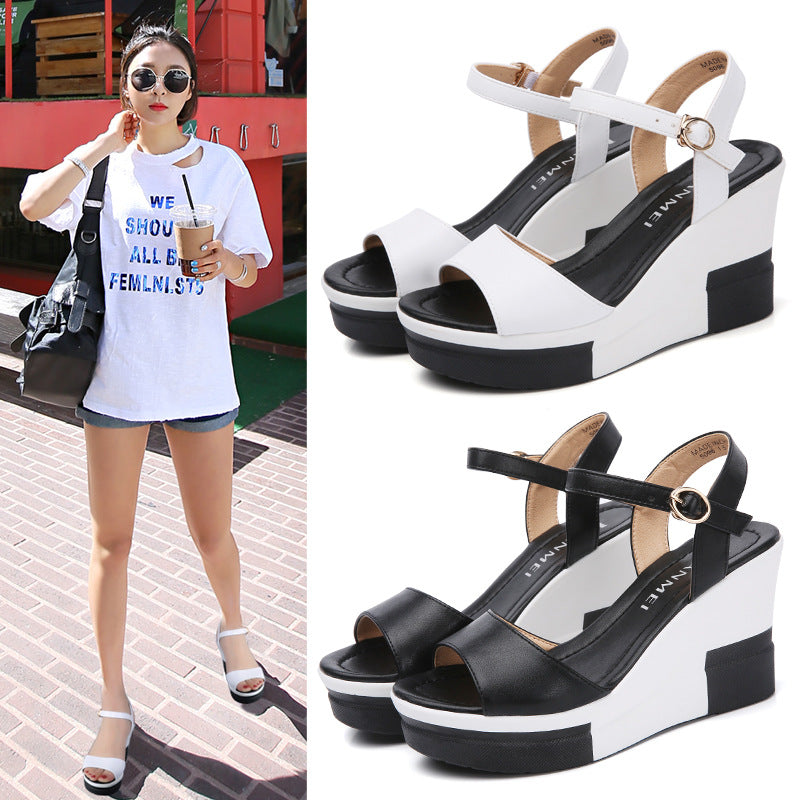 High-heeled Flip Flops Student Casual Fish Mouth Oblique Heeled Platform Slippers