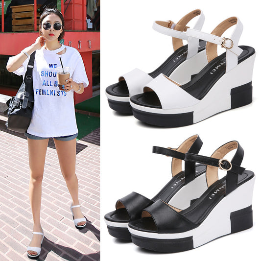 High-heeled Flip Flops Student Casual Fish Mouth Oblique Heeled Platform Slippers