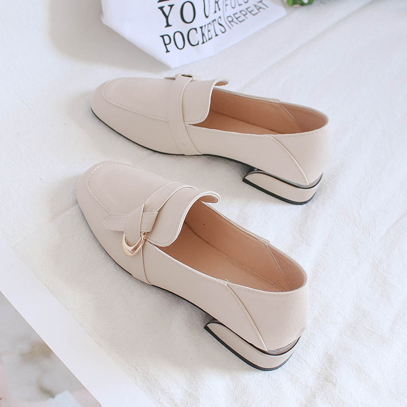 All-match Soft Leather Low-heel Mid-heel Four Season Single Shoes