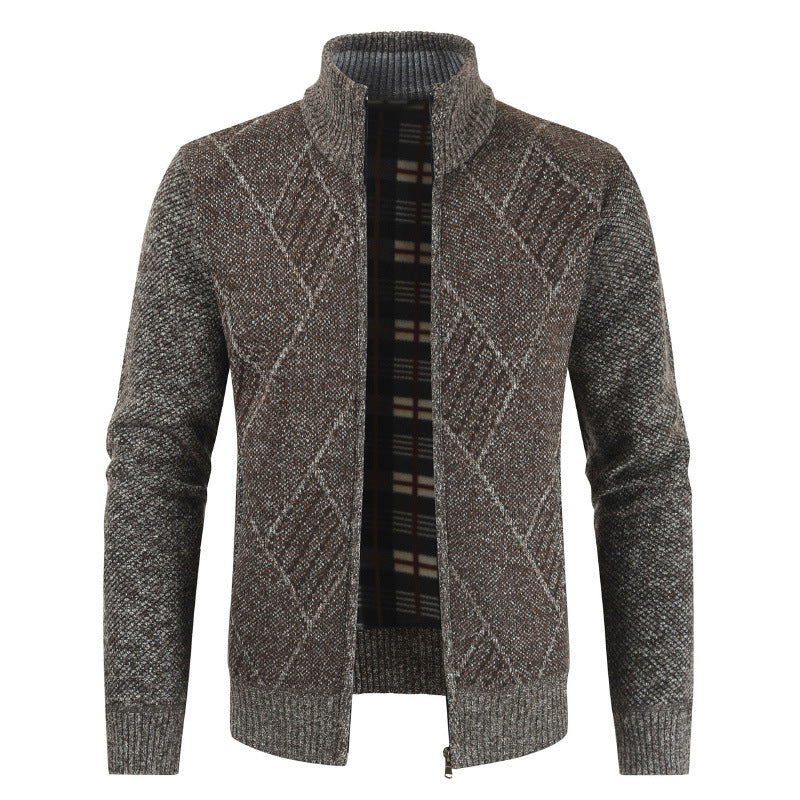 Sweater Stand Collar Knit Sweater Plus Velvet Outer Wear Cardigan Jacket