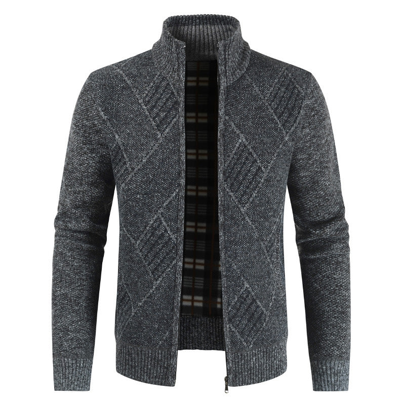 Sweater Stand Collar Knit Sweater Plus Velvet Outer Wear Cardigan Jacket