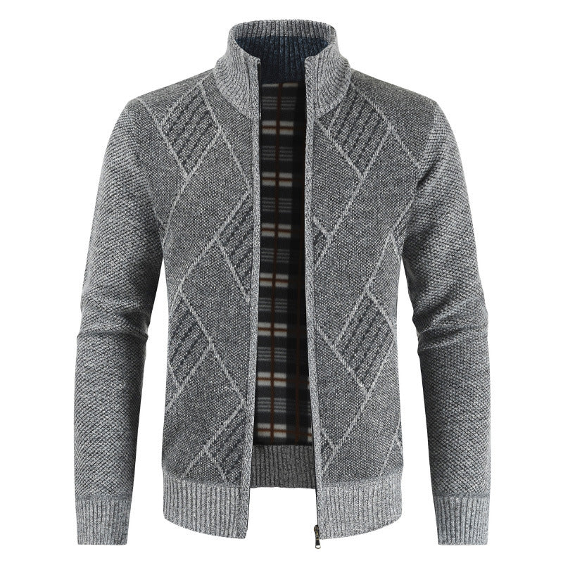 Sweater Stand Collar Knit Sweater Plus Velvet Outer Wear Cardigan Jacket