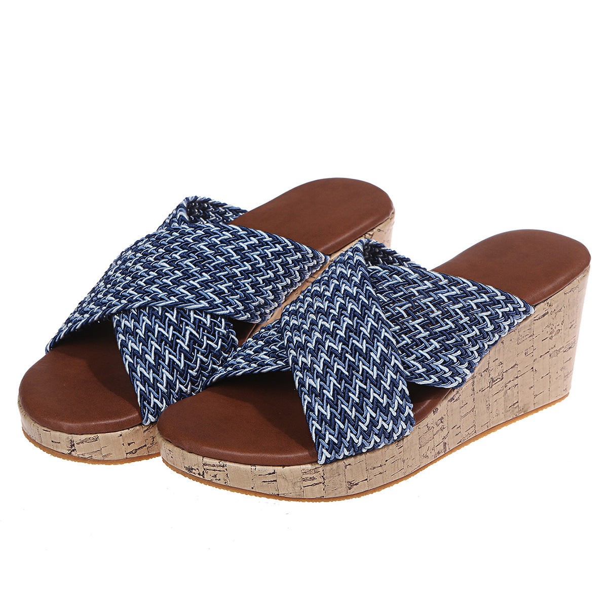 Summer New Blue Cross Platform Large Size Women's Slippers