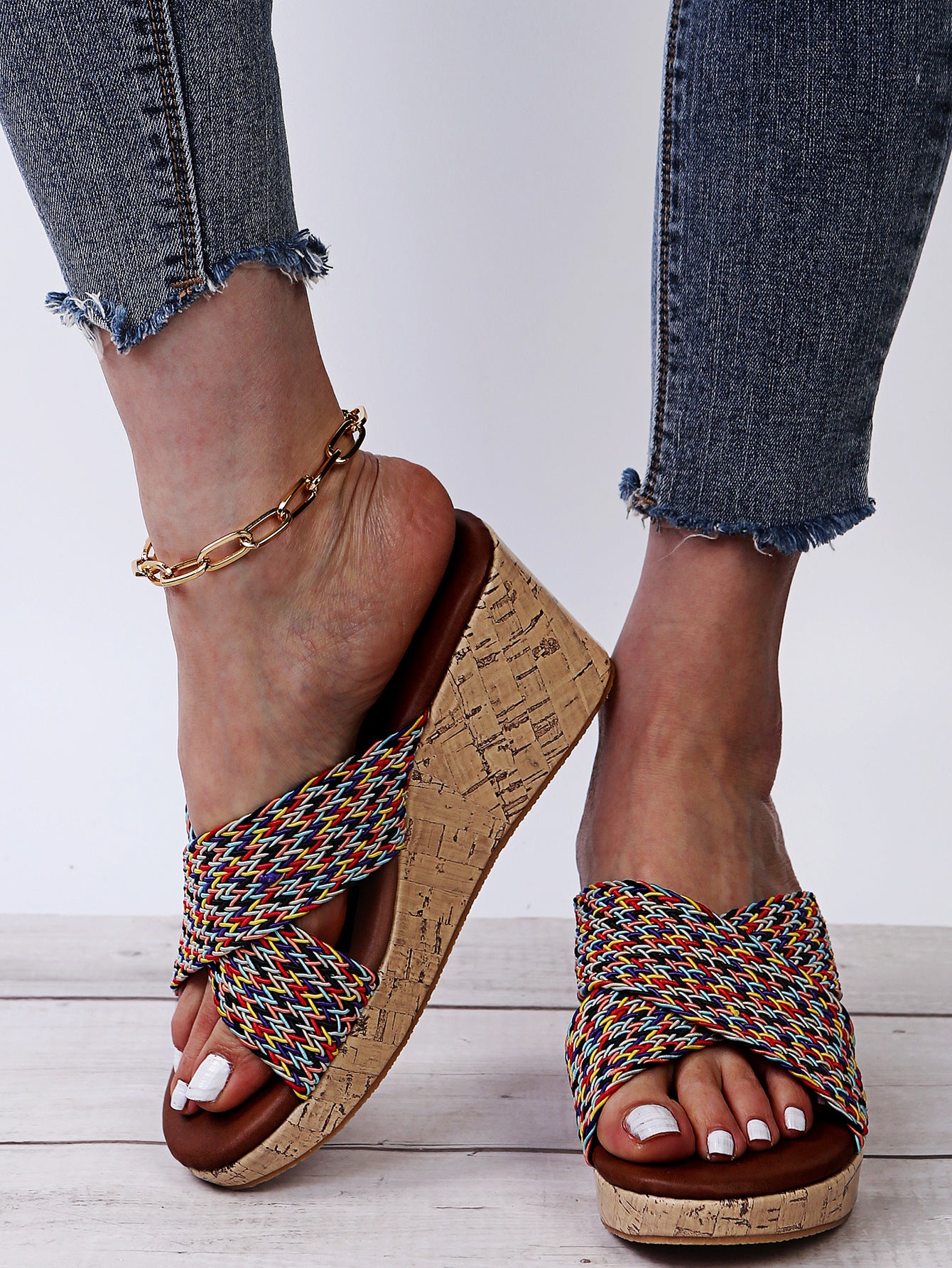 Summer New Blue Cross Platform Large Size Women's Slippers
