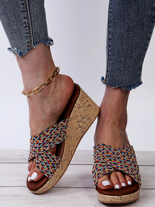 Summer New Blue Cross Platform Large Size Women's Slippers