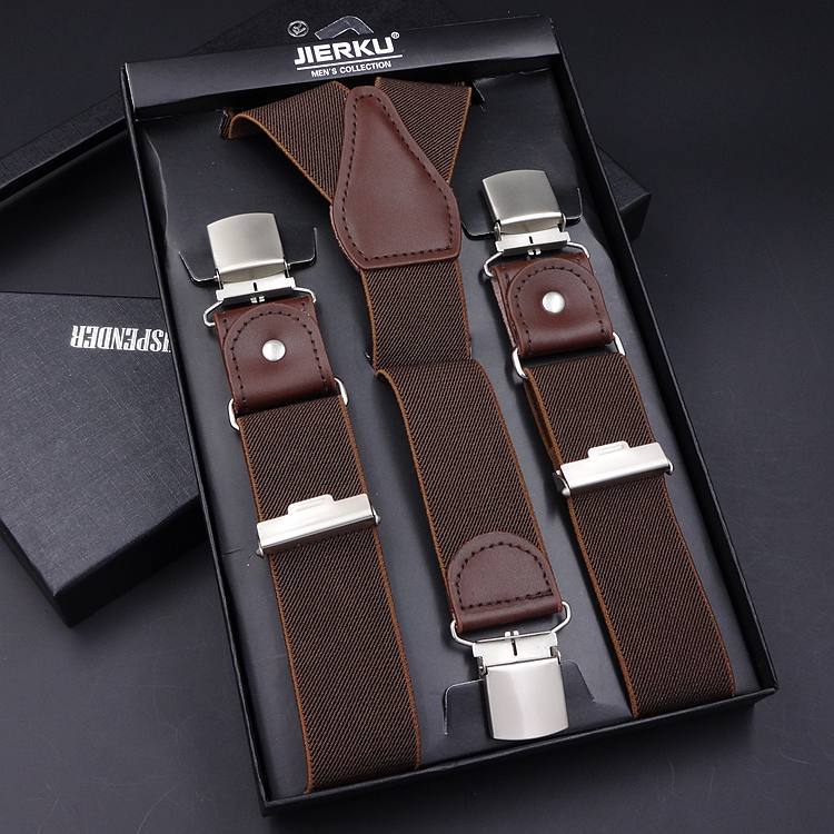 Business Leather Three-fold Men's Y-shaped Jacquard Suspender Strap