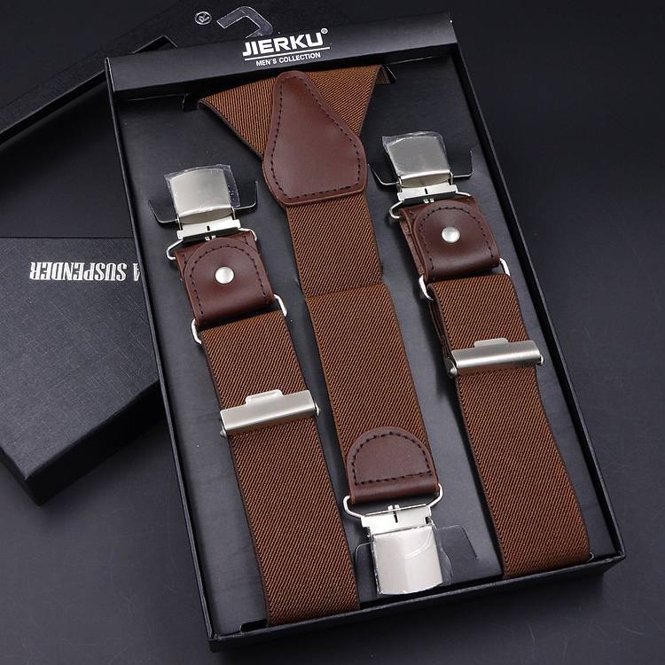 Business Leather Three-fold Men's Y-shaped Jacquard Suspender Strap