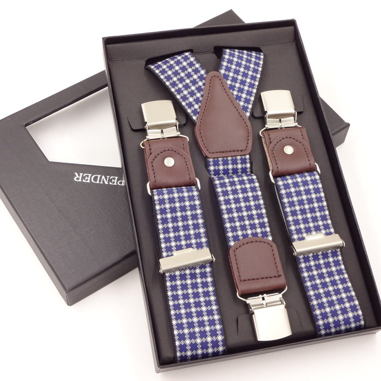 Business Leather Three-fold Men's Y-shaped Jacquard Suspender Strap