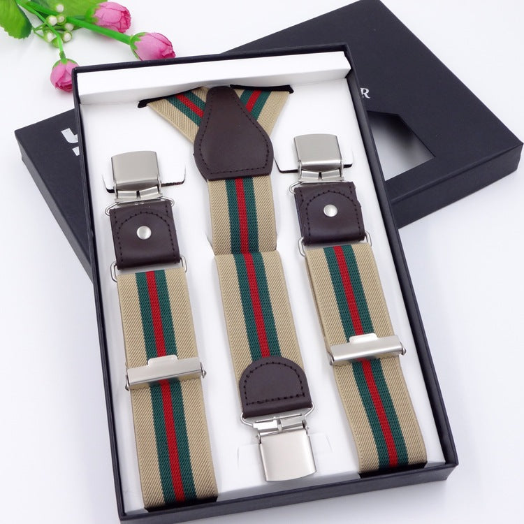 Business Leather Three-fold Men's Y-shaped Jacquard Suspender Strap