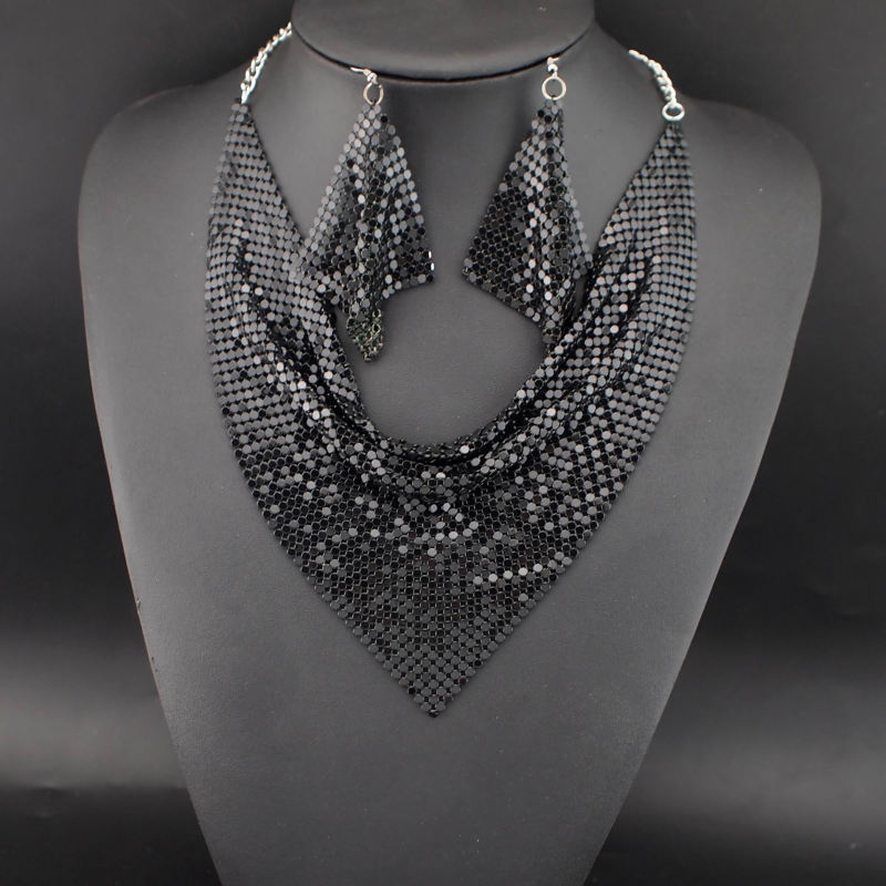 Sequin Silk Scarf Fake Collar Necklace Set