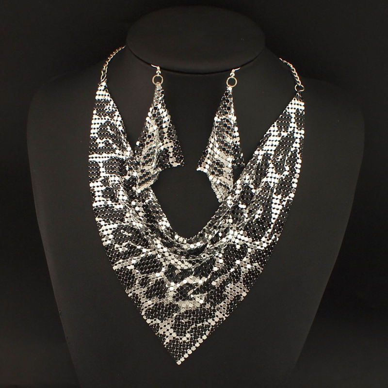 Sequin Silk Scarf Fake Collar Necklace Set