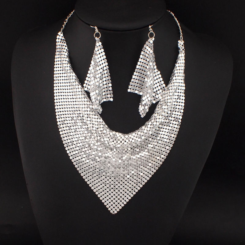 Sequin Silk Scarf Fake Collar Necklace Set