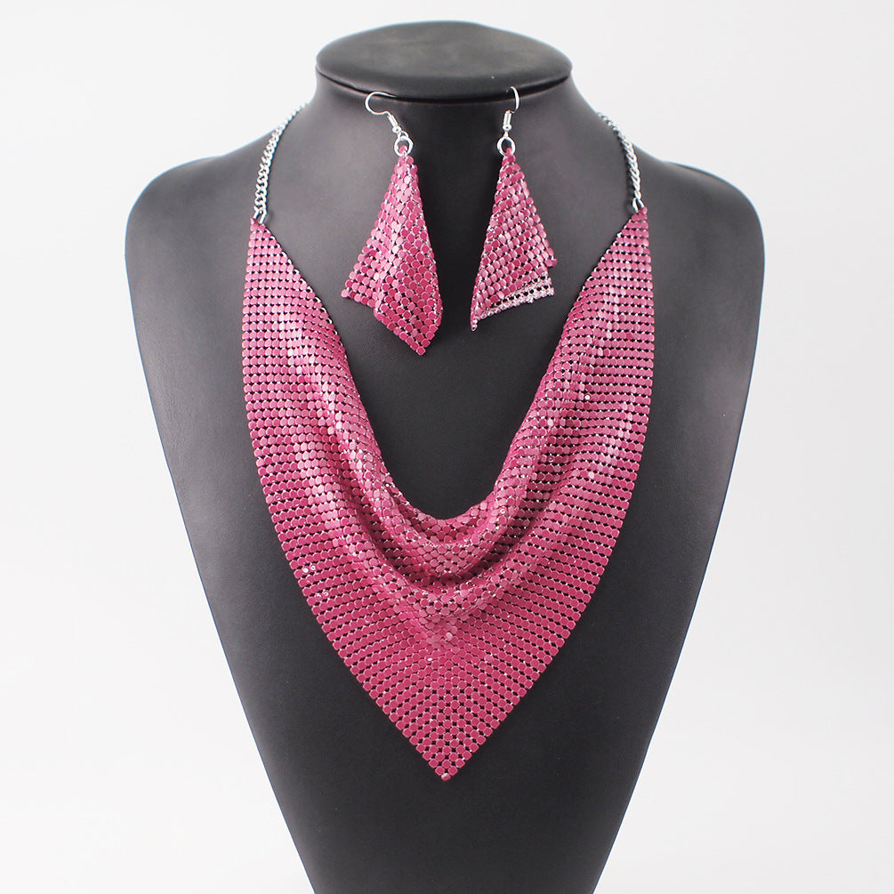 Sequin Silk Scarf Fake Collar Necklace Set