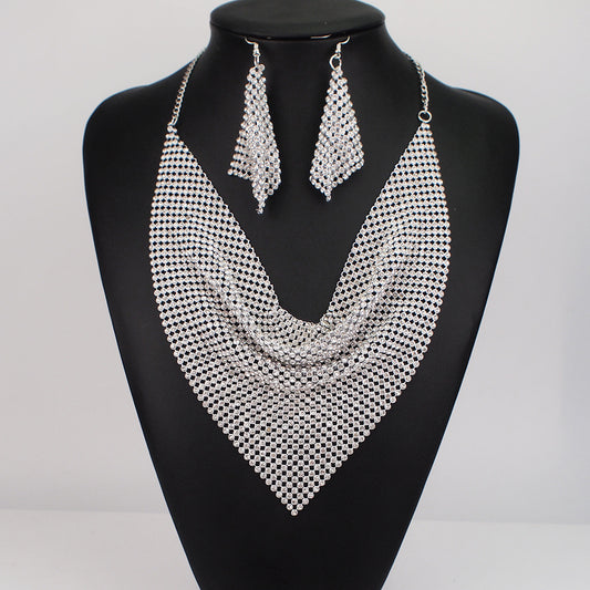Sequin Silk Scarf Fake Collar Necklace Set