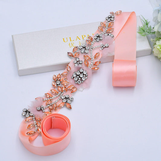 Rhinestone Decoration Handmade Rubber-backed Rhinestone Green Decorative Belt