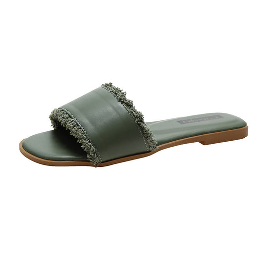 Fashion Outer Wear One-word Tassel Sandals And Slippers