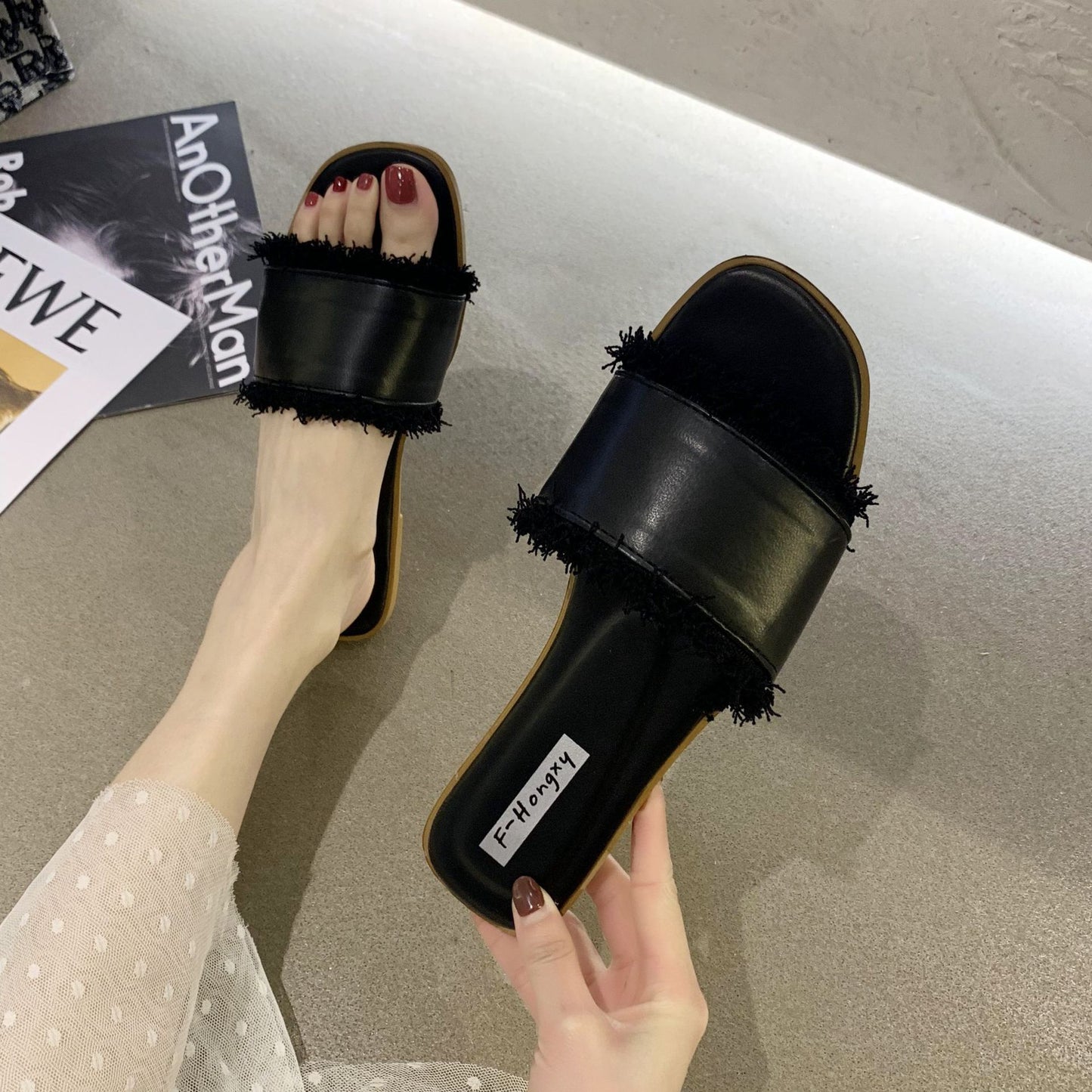 Fashion Outer Wear One-word Tassel Sandals And Slippers