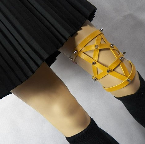 InsGoth Leather Garters Leg Ring Female Sexy Pentagram Bandage